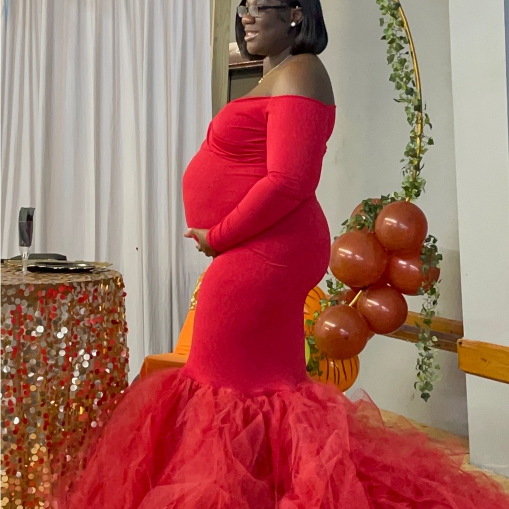 Off shoulder maternity/baby shower gown